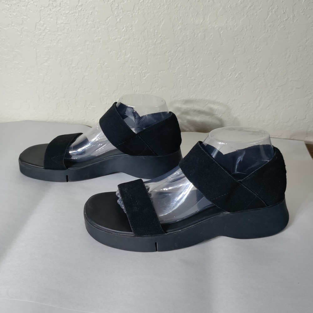 Aerosoles Womens Black Platform Sandals Two Strap Wedge Comfort Shoes Size 8.5